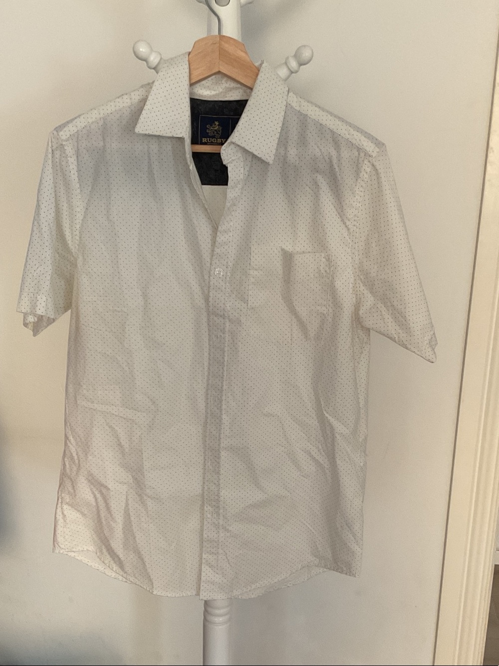 Rugby Crest Short Sleeve Button-Down Shirt in White